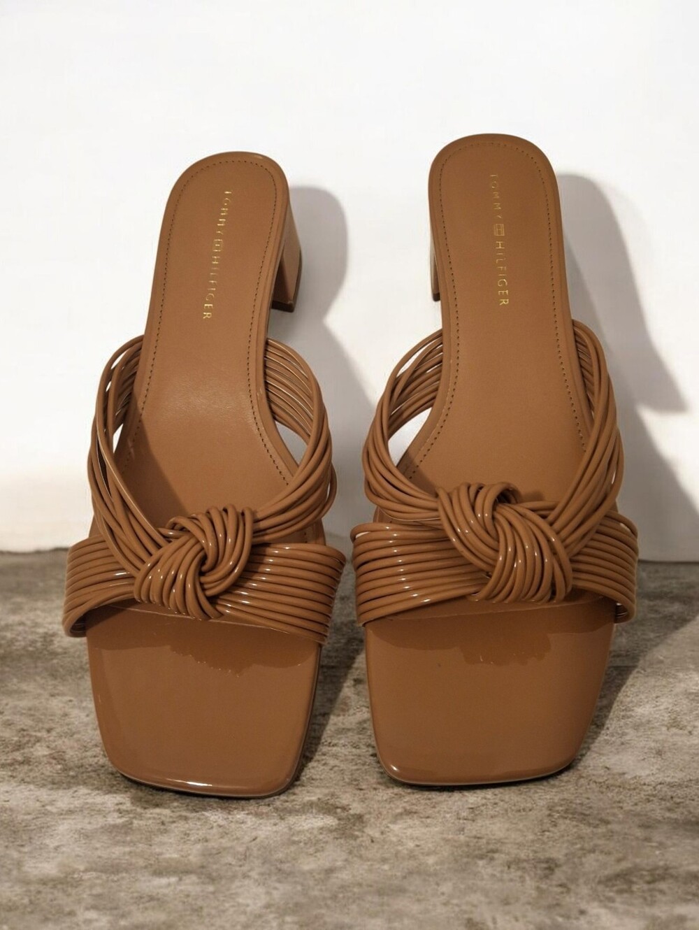 Tommy Hilfiger Tan Knotted Strap Block Heel Sandals